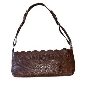 Texian Leathers hand tooled brown leather shoulder bag